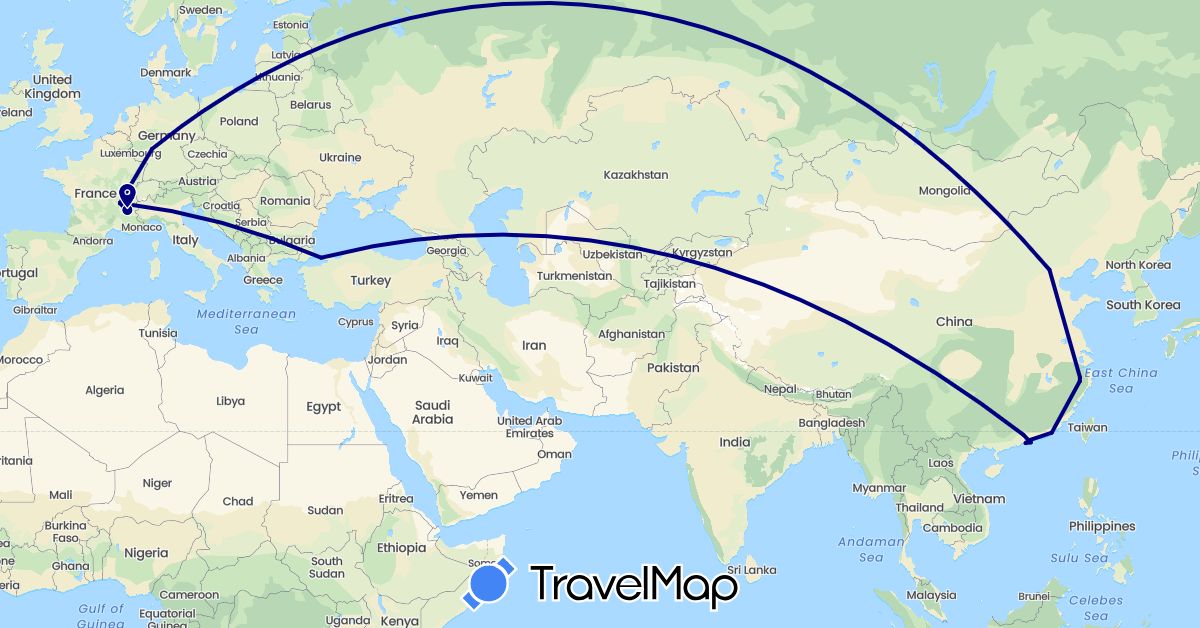 TravelMap itinerary: driving in China, Germany, France, Hong Kong, Macau, Turkey (Asia, Europe)